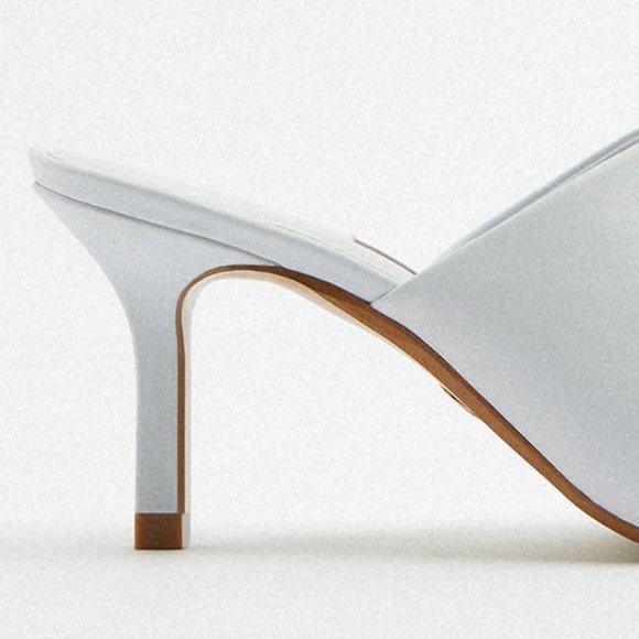 NEW Zara White 100% Genuine Soft Leather Slip On Sandals Heeled Mules Size 10 - Picture 7 of 9